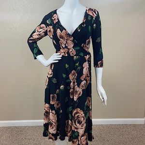 Unique Vintage Brand Wrap Dress, Floral Pattern